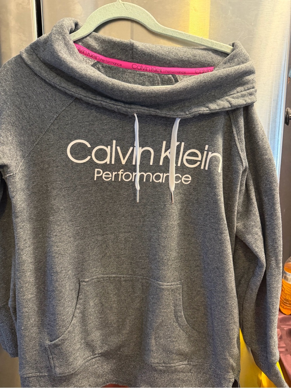 Calvin Klein Gray Logo Funnel Neck Sweatshirt with Pink Trim